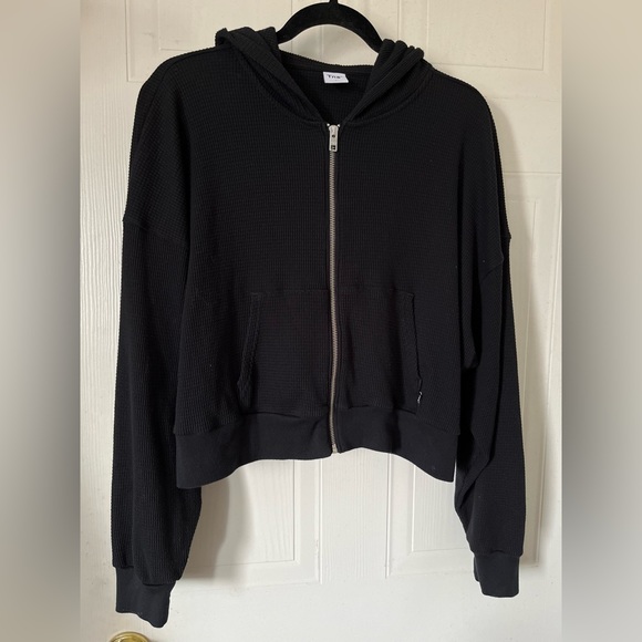 Aritzia Tops - TNA Black Waffle Zip-up Hoodie (size 3)